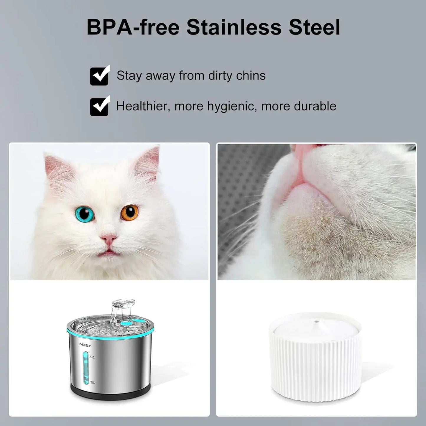 NPET Cat Water Fountain Stainless Steel 50oz Dishwasher Safe