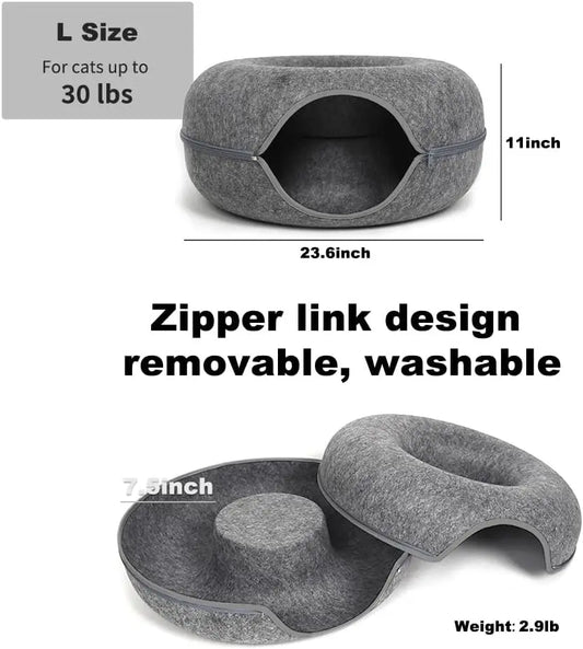Large Cat Tunnel Bed for Indoor Cats with 3 Toys