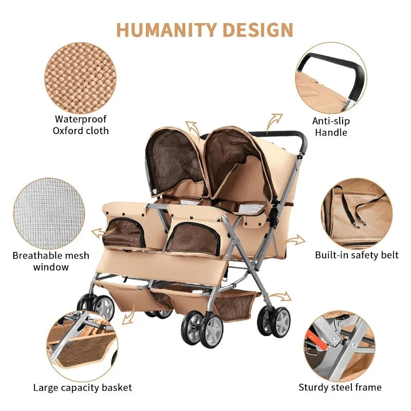 Pet Stroller, Foldable Stroller for 2 Dogs & Cats