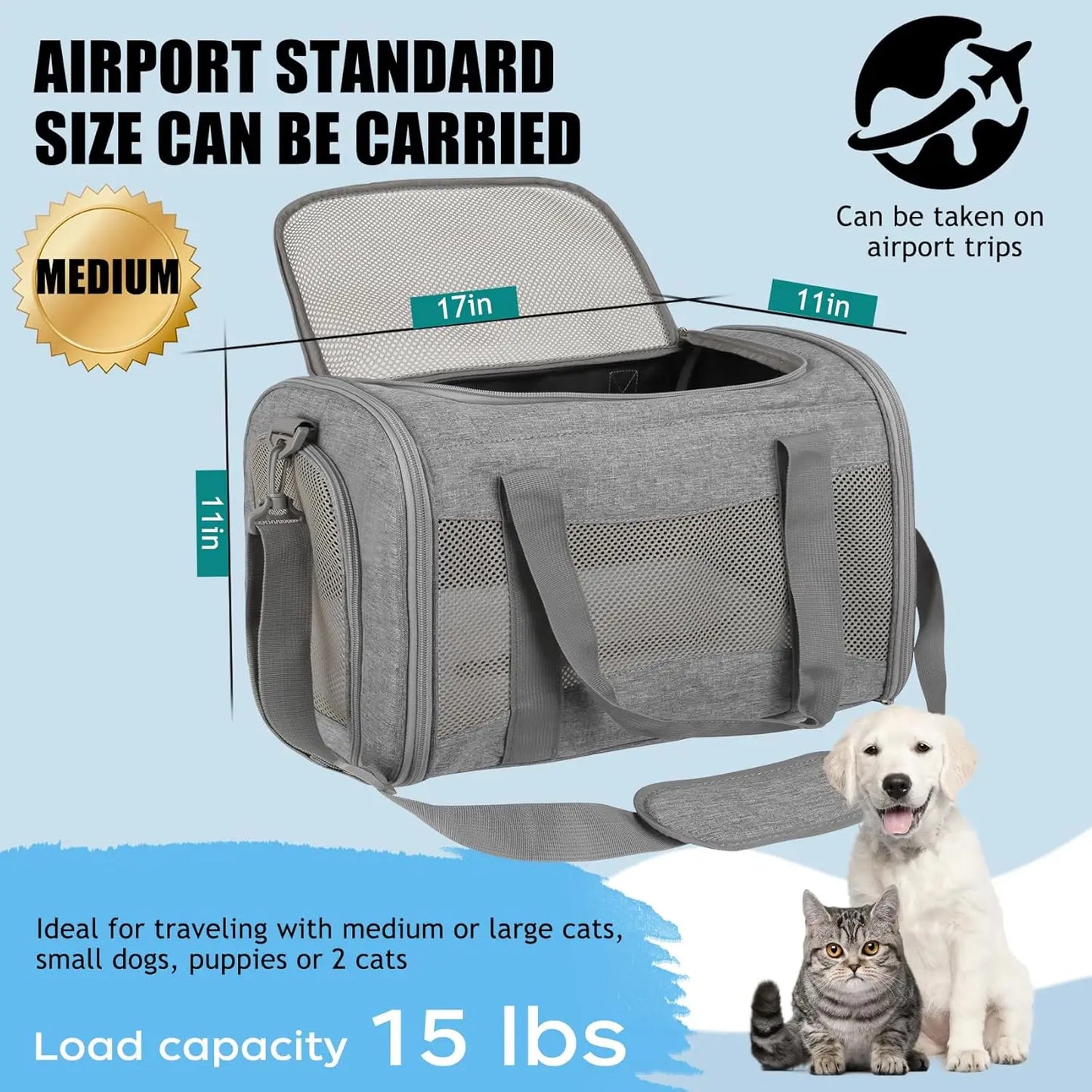 Cat carrier Case Pet Dog Carrier Soft-Sided Cat Bag Airline Approved, Pet Travel Carrier Up to 15 Lbs Collapsible