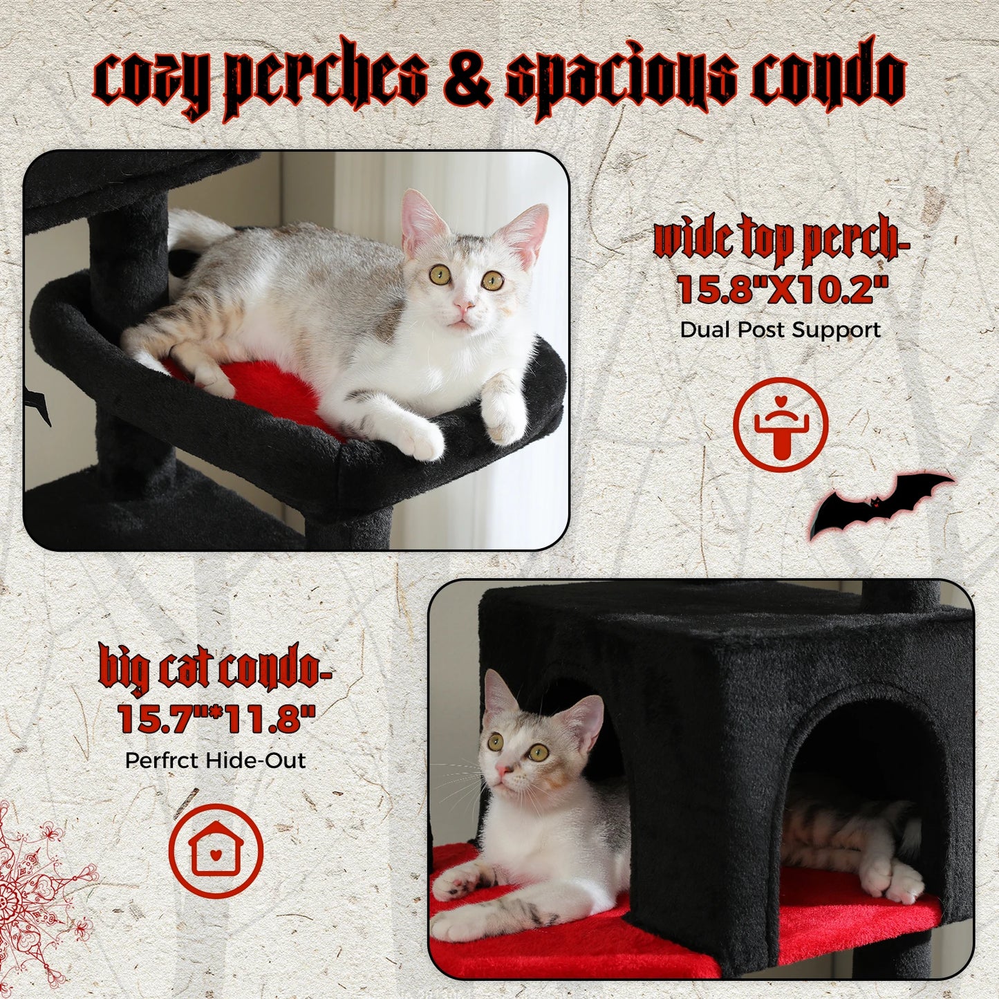 Tall Cat Tree for Indoor Cats Big Cat Tower Black