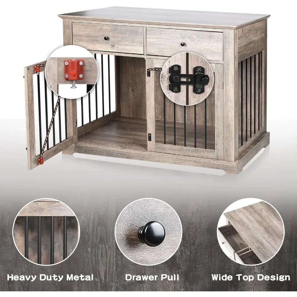 44 Inch Large Dogs Crate Furniture Wooden Dog Kennel End Table