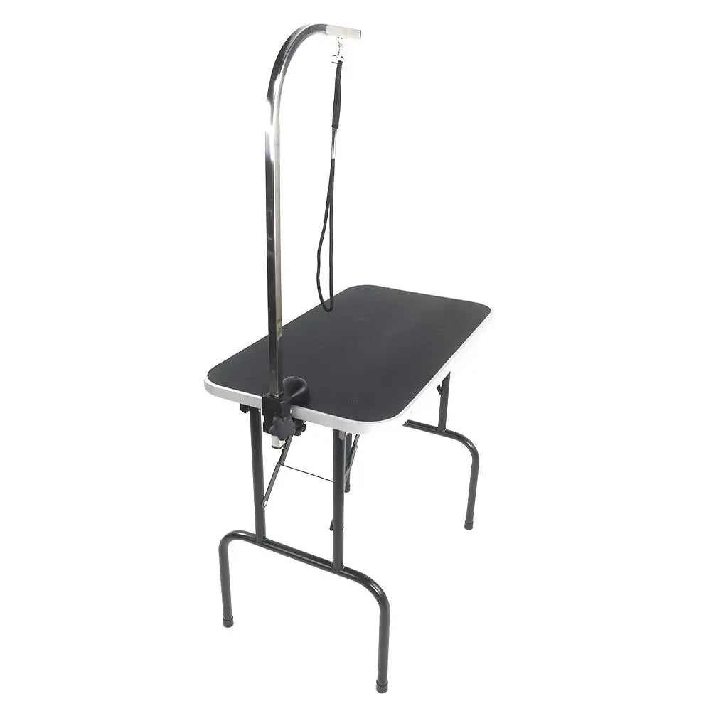 32-Inch Foldable Black Pet Grooming Table with Adjustable Arm