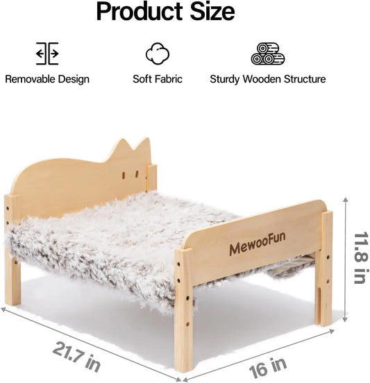 MEWOOFUN Cat Hammock Bed Elevated Pet Bed Plush Beige