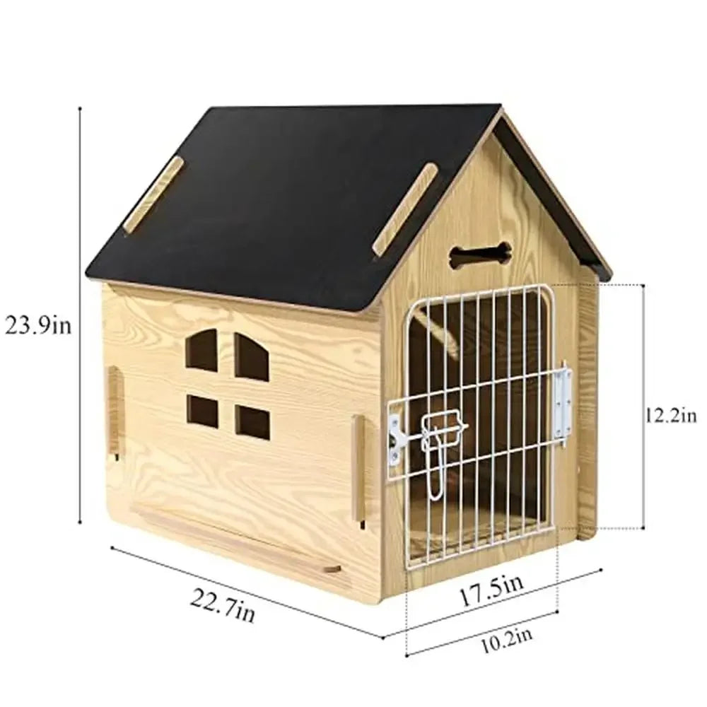 Small Pets Wooden Cartoon Dog House with Air Vents Indoor Use