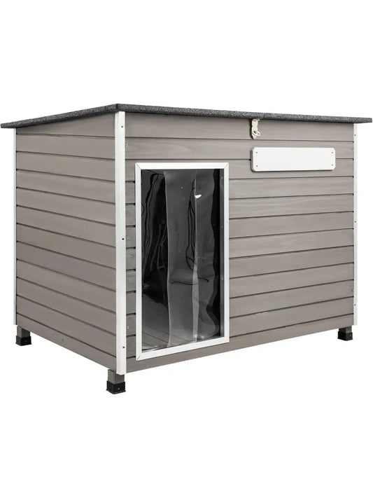 43.6" L Natural Fir Wood Dog Houses with Weatherproof Roof