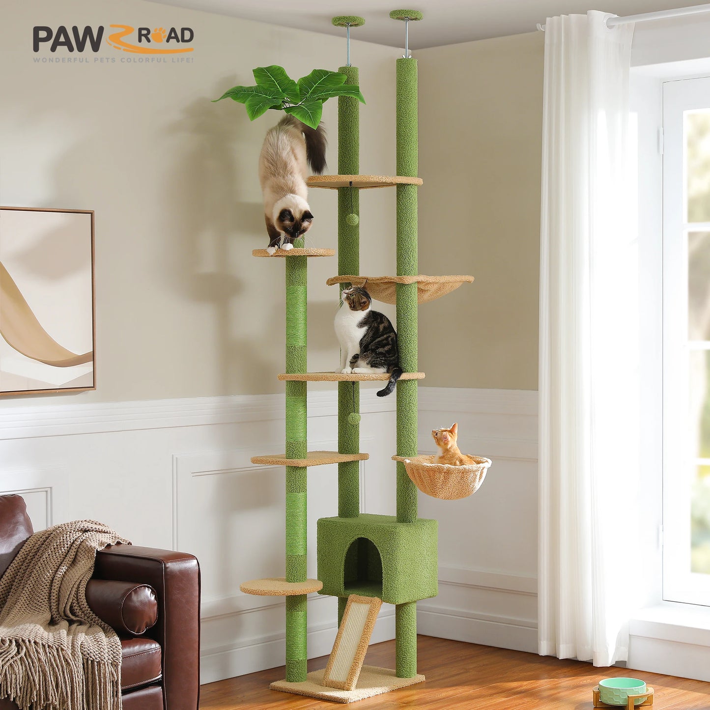 Cactus Cat Tree Floor to Ceiling Cat Tower Adjustable Height