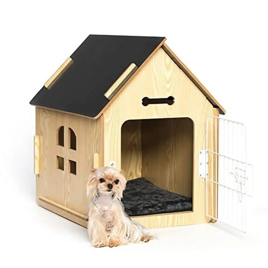 Small Pets Wooden Cartoon Dog House with Air Vents Indoor Use