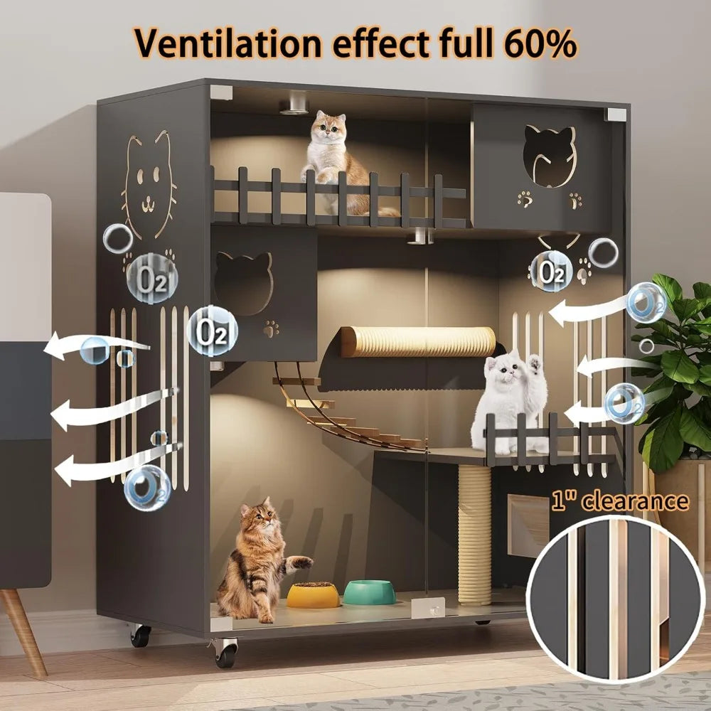 Wooden Indoor/Outdoor Cat Enclosure with Wheels