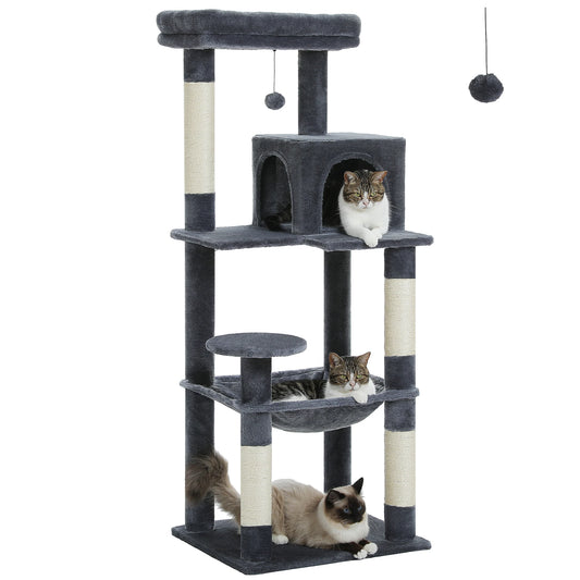Multi-Level Cat Tree with Scratching Posts, Hammock, Pluower for Indoor Cats